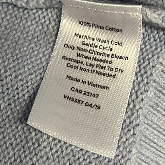 Talbots Sweater M Pima Cotton V-Neck Tie Back Knit Baby Blue Soft 3/4 Sleeve - Picture 7 of 7